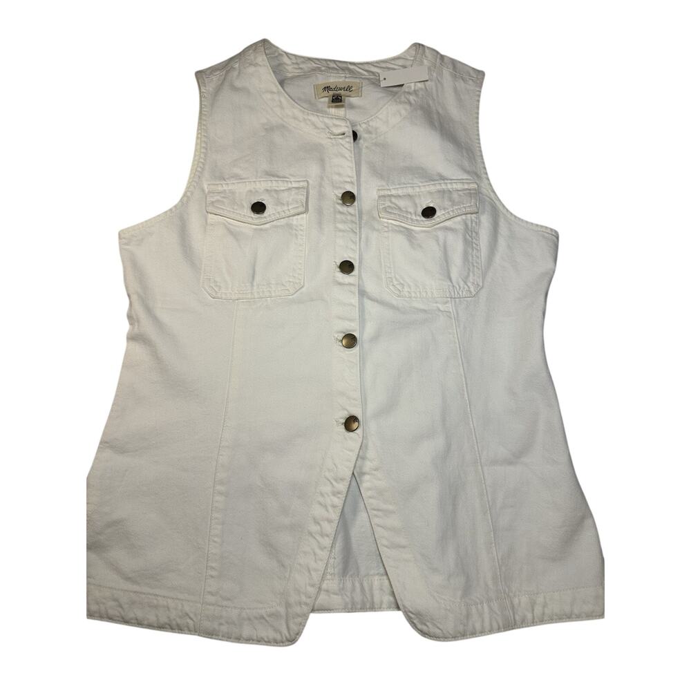 NWT Madewell Denim High Crewneck Vest White Utility Button Front Size 12